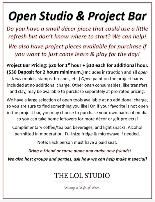 Open Studio & Project Bar - Sat. August 9th, 10am - 1pm